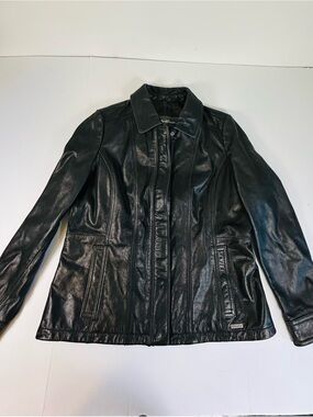Eddie Bauer Genuine Black Leather Women's Jacket - Sleek Collared Design